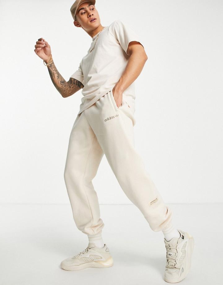 Adidas Originals Trefoil Linear Sweatpants In Beige With Leg Patch-neutral