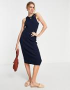 Asos Design Knitted Midi Dress In Natural Boucle Yarn In Navy