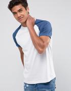 Brave Soul Blue Raglan T-shirt - White