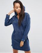 Asos Denim Hoody Dress With Kangaroo Pocket - Blue
