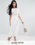 Asos Petite Heavily Applique Crop Top Midi Dress - Cream