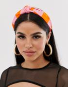 Asos Design Knot Headband In Bold Summer Stripe - Multi