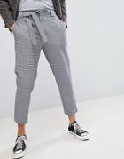 Asos Design Tapered Smart Pants In Navy Seersucker Check With Tie Waist - Navy