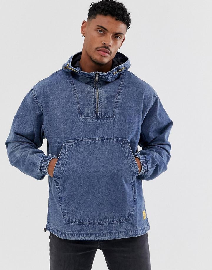 Pull & Bear Half-zip Denim Jacket In Blue - Blue