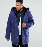 Asos Plus Heavyweight Parka With Faux Fur Lining In Blue