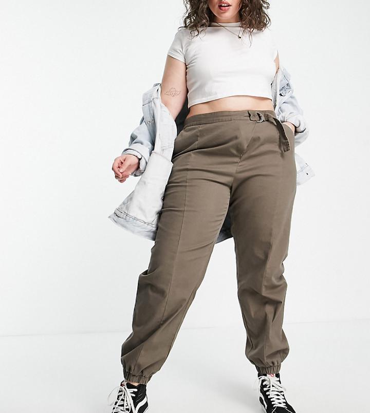 Asos Design Curve Peg Pants With Asymmetric Fly And Front Seam Detail In Khaki-green
