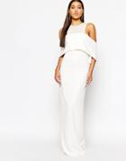 Aqaq Freya Maxi Dress With Mesh Bodice And Structured Frill Overlay - Cream