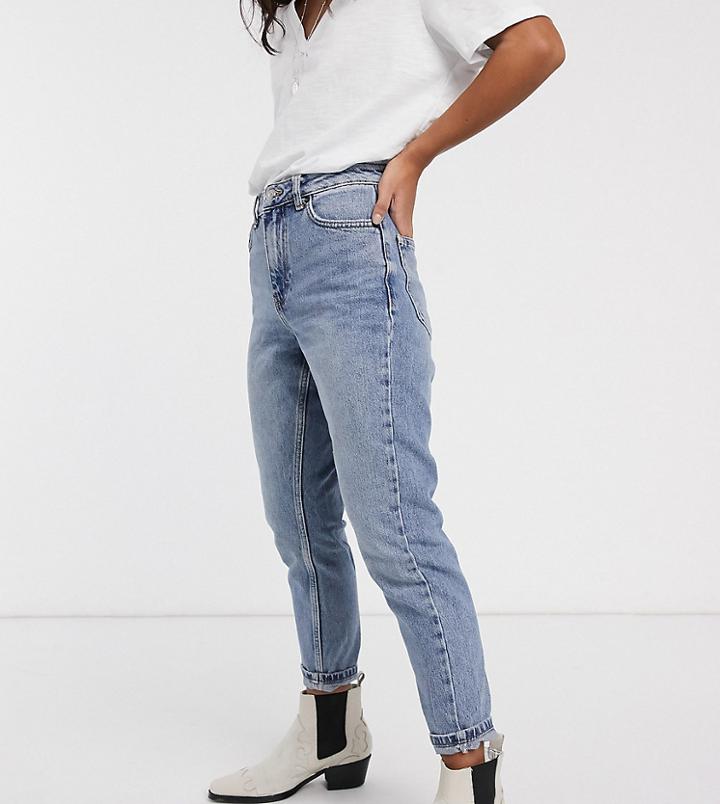 Topshop Petite Mom Jeans In Bleach Wash-white