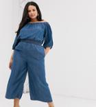 Simply Be Bardot Jumpsuit With Shirred Waist In Blue