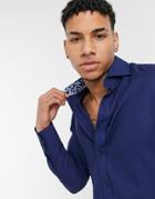 Gianni Feraud Printed Cuff Slim Fit Shirt In Blue-navy