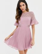 Asos Design Lace Insert Pleated Mini Dress - Pink