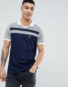 Luke Sport Away Towelling Polo Shirt With Soccer Collar In Navy/gray Suit 2 - Navy