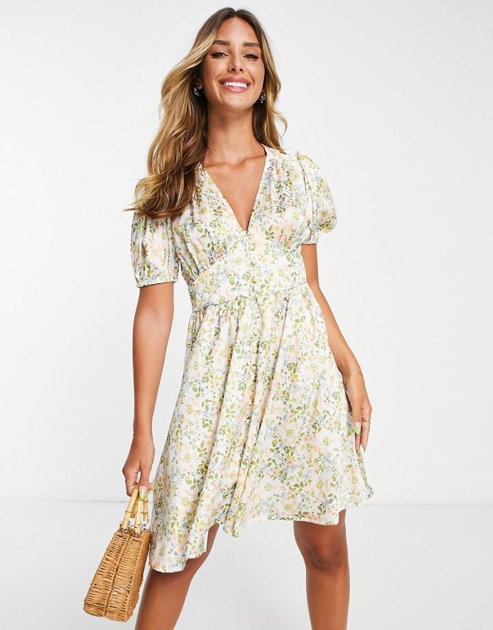 River Island Floral Mini Tea Dress In White