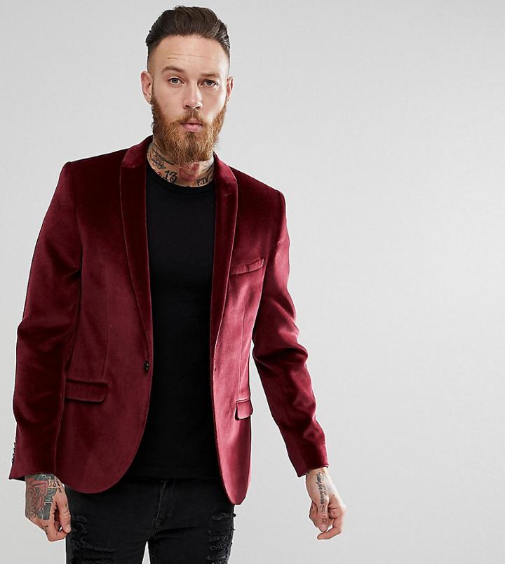 Heart & Dagger Skinny Velvet Blazer - Red