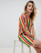 Boohoo Rainbow Stripe T-shirt Dress - Multi