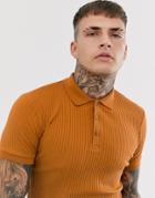 Asos Design Muscle Fit Polo In Rib In Orange
