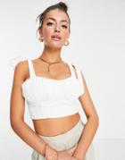 Flounce London Tie Strap Crop Top With Cupping Detail In Cream-brown