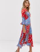 Liquorish Wrap Front Midaxi Dress In Floral Scarf Print - Multi
