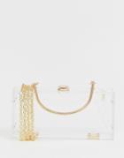 Asos Design Clear Plastic Clutch With Metal Handle - Clear