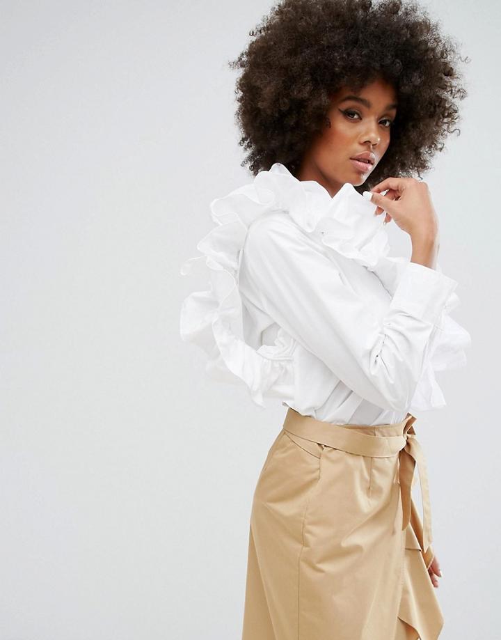 Style Mafia Adjustable Frill Detail Shirt - White