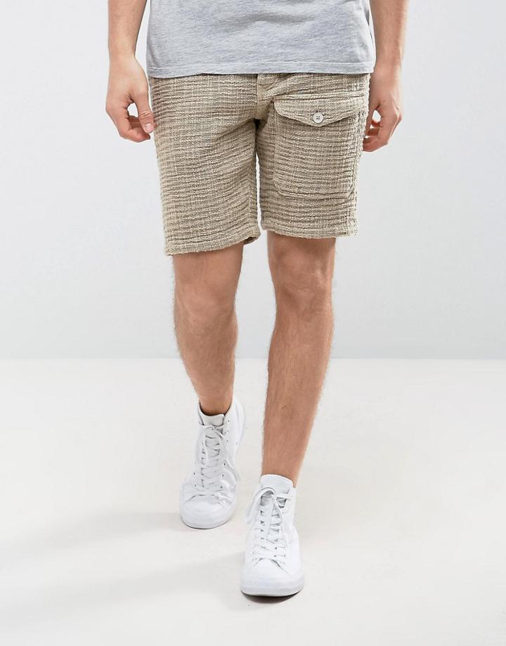 Asos Slim Heavyweight Textured Cargo Shorts In Stone - Stone