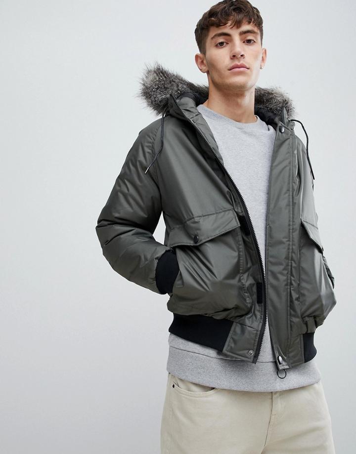 D-struct Fur Trimmed Short Parka Duarable Poly - Green