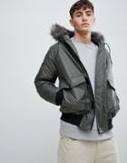 D-struct Fur Trimmed Short Parka Duarable Poly - Green