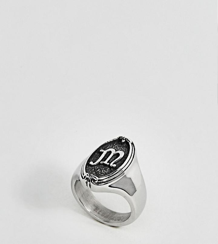 Regal Rose Gothic Framed M Initial Ring - Silver