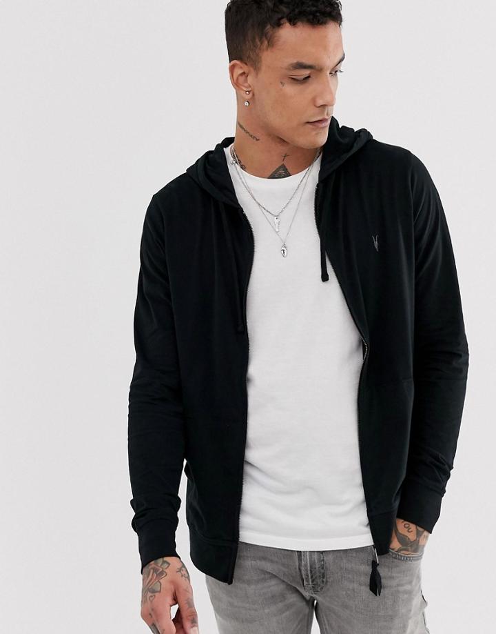 Allsaints Suspender Zip Through Hoodie With Ramskull In Black