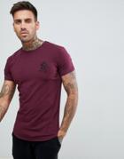 Gym King Longline Fitted T-shirt In Wine - Red
