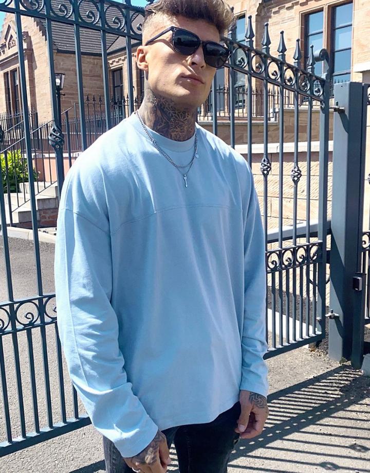 Asos Design Oversized Long Sleeve T-shirt With Seam In Blue