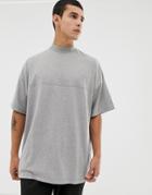Asos Design Oversized T-shirt With Seam Detail & Turtleneck In Gray Marl - Gray