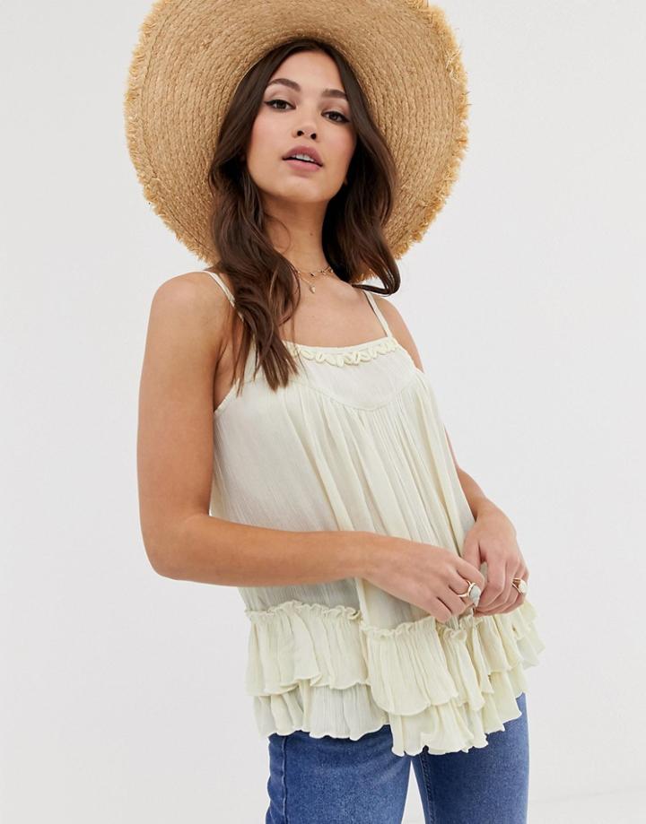 Asos Design Ruffle Swing Cami With Faux Shell Detail - Stone