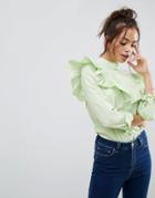 Asos Ruffle Shirt In Cotton - Green