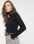 Pieces Long Sleeve Roll Neck Top In Black