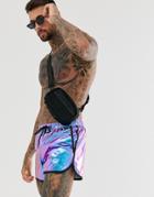Asos Design Festival Runner Swim Shorts In Purple Shiny Iridescent Fabric - Purple