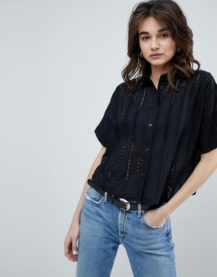 Asos Boxy Shirt In Broderie - Black
