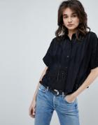Asos Boxy Shirt In Broderie - Black