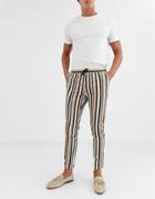 Asos Design Skinny Pants In Stone And Black Stripe