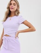 Wild Honey Crop T-shirt With Wrap Lettuce Hem Two-piece - Purple