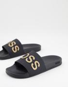 Boss Bay Slides In Black/gold