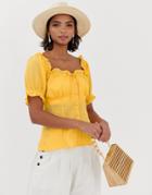 Asos Design Square Neck Top With Ruffle Detail-white