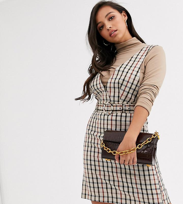 Vero Moda Petite Checked Mini Pinafore Dress-multi