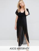 Asos Maternity Wrap Chiffon Maxi Caftan - Black