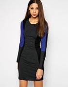 Y.a.s Colourblock Long Sleeve Bodycon Dress - Gray