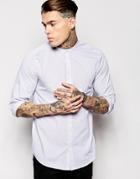 Asos Shirt In Long Sleeve With End On End And Grandad Collar - Gray