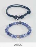 Icon Brand Blue Woven & Beaded Bracelets In 2 Pack - Blue