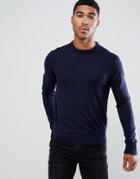 Armani Exchange Crew Neck Cashmere-mix Chest Logo Sweater In Navy - Navy