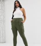 Asos Design Curve Slim Ponte Utility Pants With Contrast Stitch-green