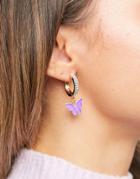 Asos Design Hoop Earrings With Purple Butterfly Charm In Gold Tone-multi